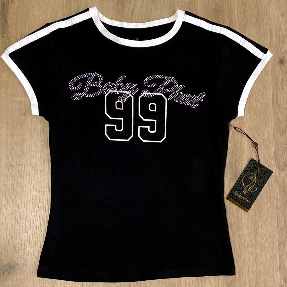Y2K Baby Phat Rhinestone Ringer Tee McBling Graphic Top NWT - Medium